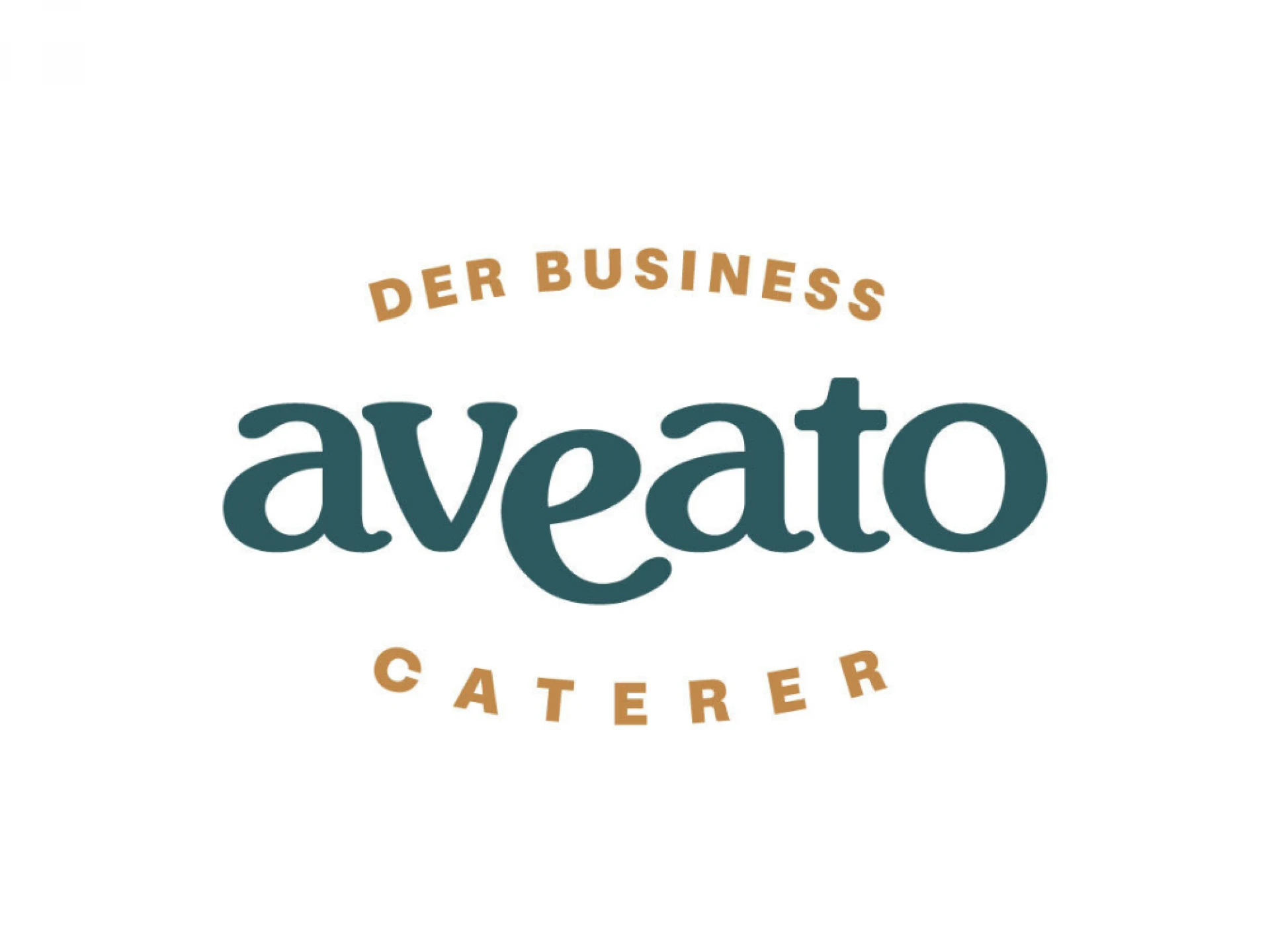 Logo von Aveato Caterer, mit dem Text 'Der Business Caterer' in Gold und 'aveato' in großem dunkelgrünem Text.