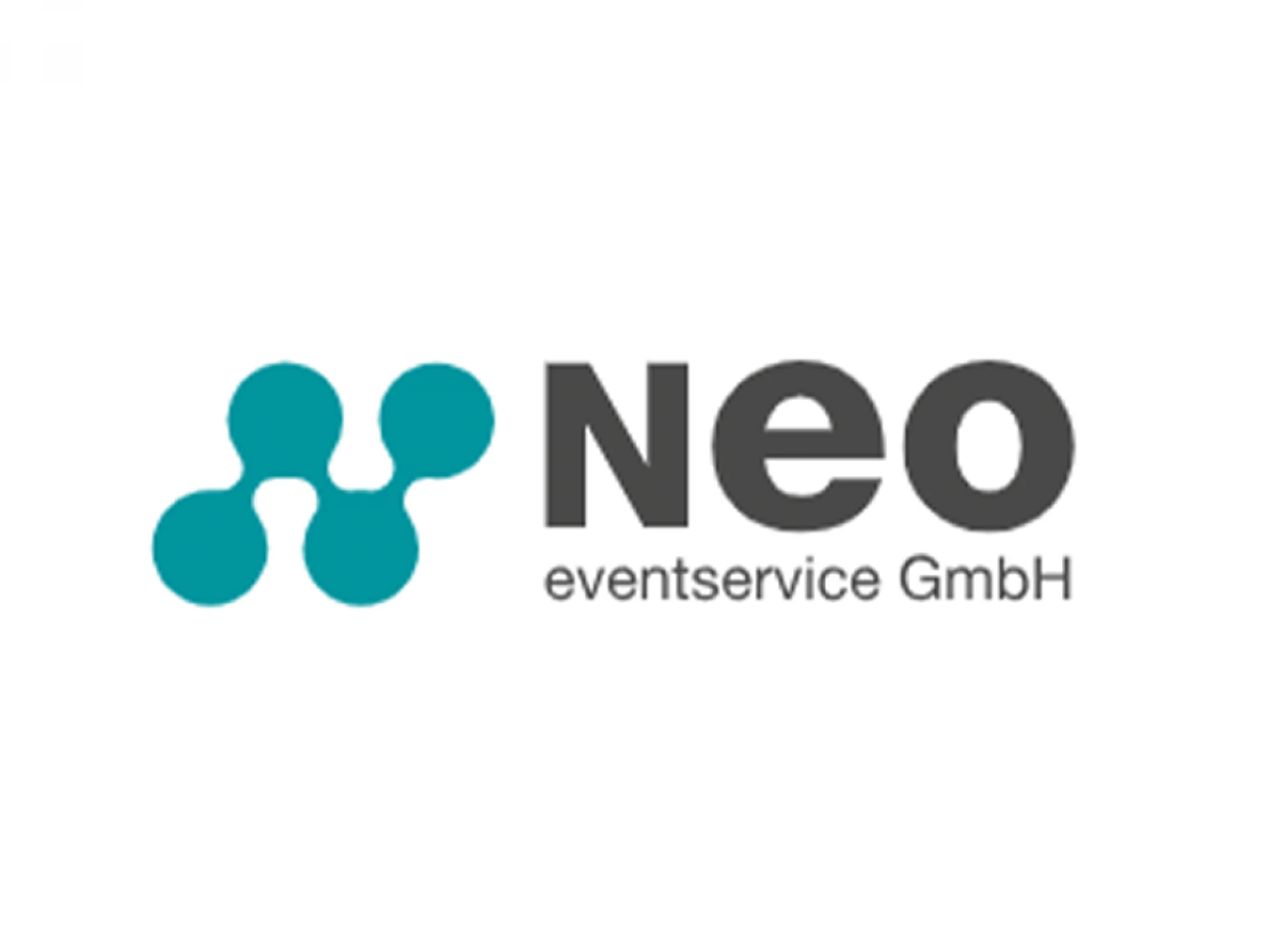 Logo der Neo Eventservice GmbH mit einem stilisierten blauen Molekül-Symbol neben dem Schriftzug 'Neo' in Grau.