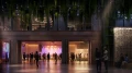 Rendering des Amphitheaters im smartvillage B-NK mit Bühne und beleuchtetem Veranstaltungsbereich am Abend.