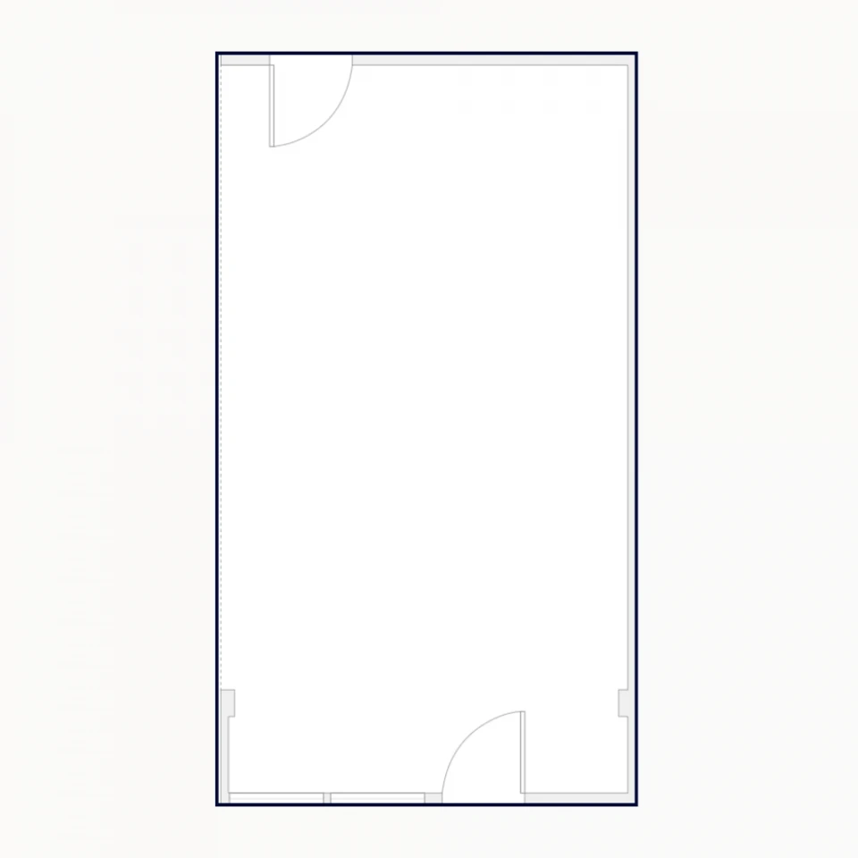 Grundriss des Raumes Cusco im Smartvillage Köln-Mülheim mit rechteckigem Schnitt und zwei Türen an gegenüberliegenden Seiten.