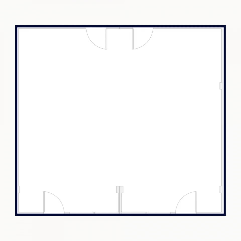 Grundriss des Seminarraums „Peru Lima“ mit mehreren Türen und symmetrischer Raumaufteilung.