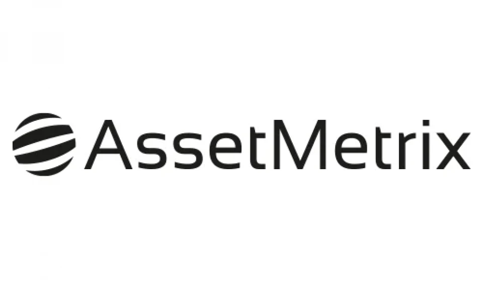 Logo von AssetMetrix, bestehend aus dem Namen und einem stilisierten Emblem mit drei geschwungenen Linien, die eine Kugel formen.